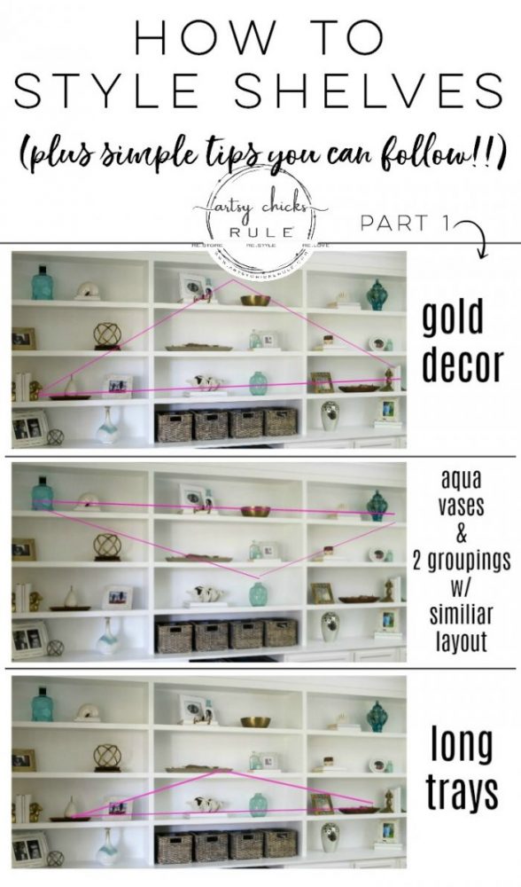 How To Style Shelves (SIMPLE decorating tips anyone can follow!!!!) artsychicksrule.com #stylingshelves #howtodecorateshelves #decoratingshelves #shelfstyle #shelfdecor #bookcasedecor