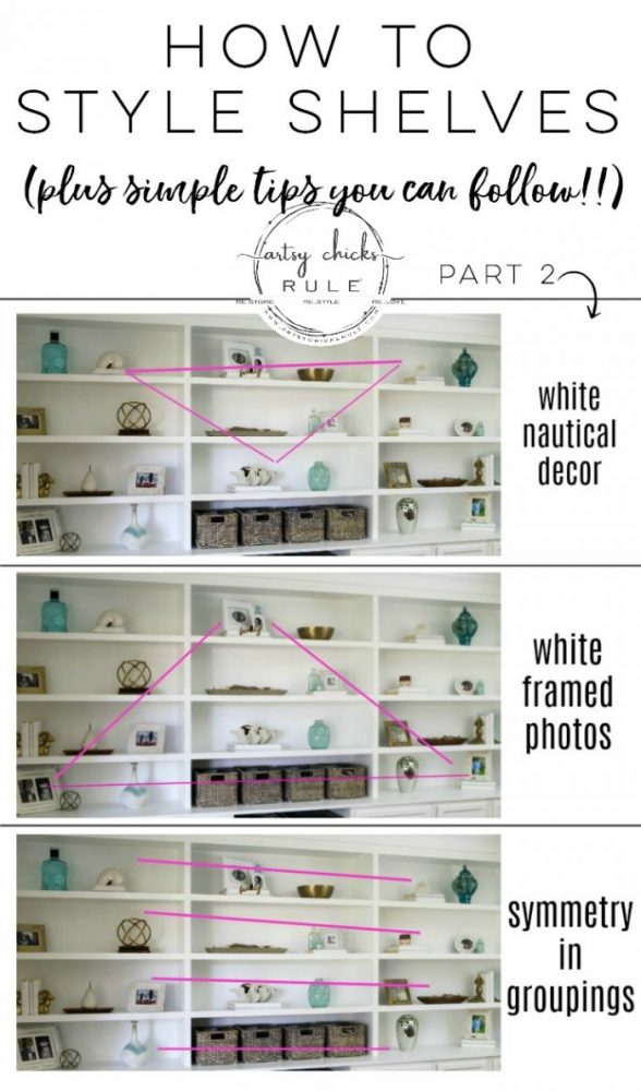 How To Style Shelves (SIMPLE decorating tips anyone can follow!!!!) artsychicksrule.com #stylingshelves #howtodecorateshelves #decoratingshelves #shelfstyle #shelfdecor #bookcasedecor