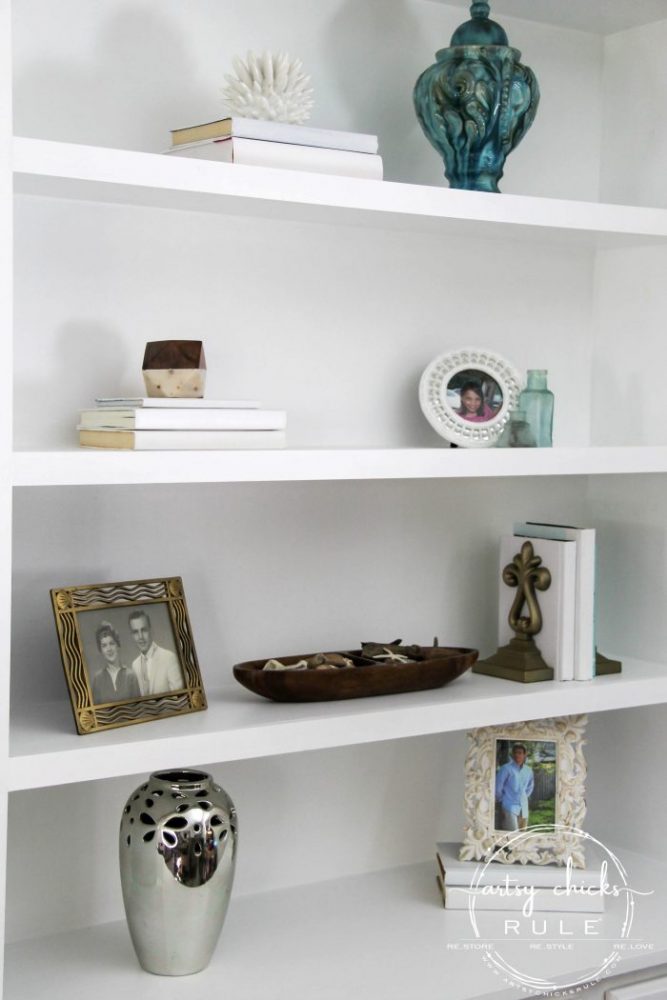 How To Style Shelves (SIMPLE decorating tips anyone can follow!!!!) artsychicksrule.com #stylingshelves #howtodecorateshelves #decoratingshelves #shelfstyle #shelfdecor #bookcasedecor