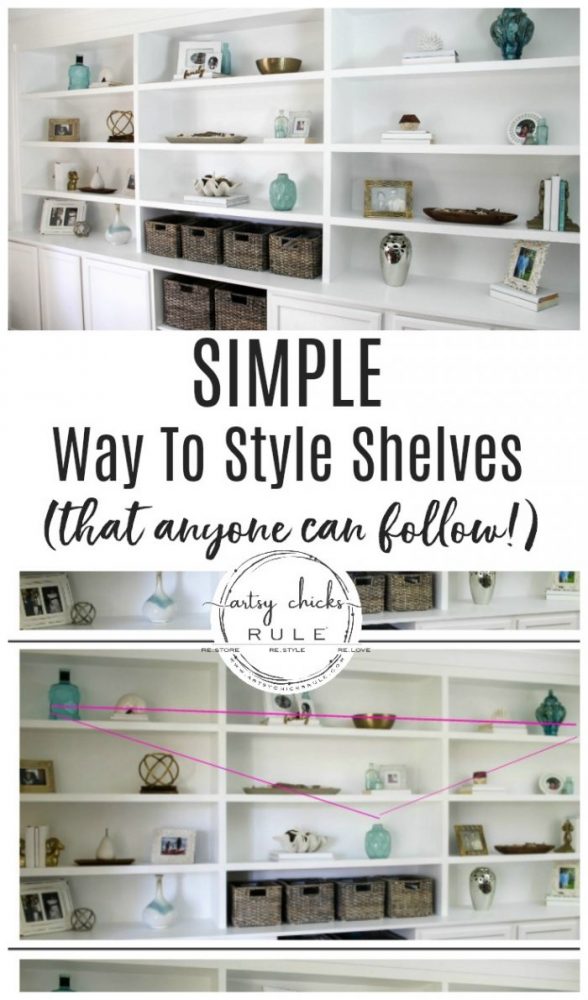 How To Style Shelves (SIMPLE decorating tips anyone can follow!!!!) artsychicksrule.com #stylingshelves #howtodecorateshelves #decoratingshelves #shelfstyle #shelfdecor #bookcasedecor