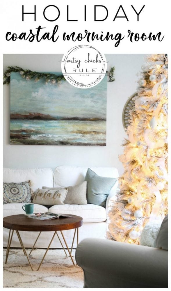 Recreate this magical look with an all white Christmas tree...coastal morning room and coffee bar decor! artsychicksrule.com #Christmasdecor #holidaydecor #allwhiteChristmastree #Christmastree 