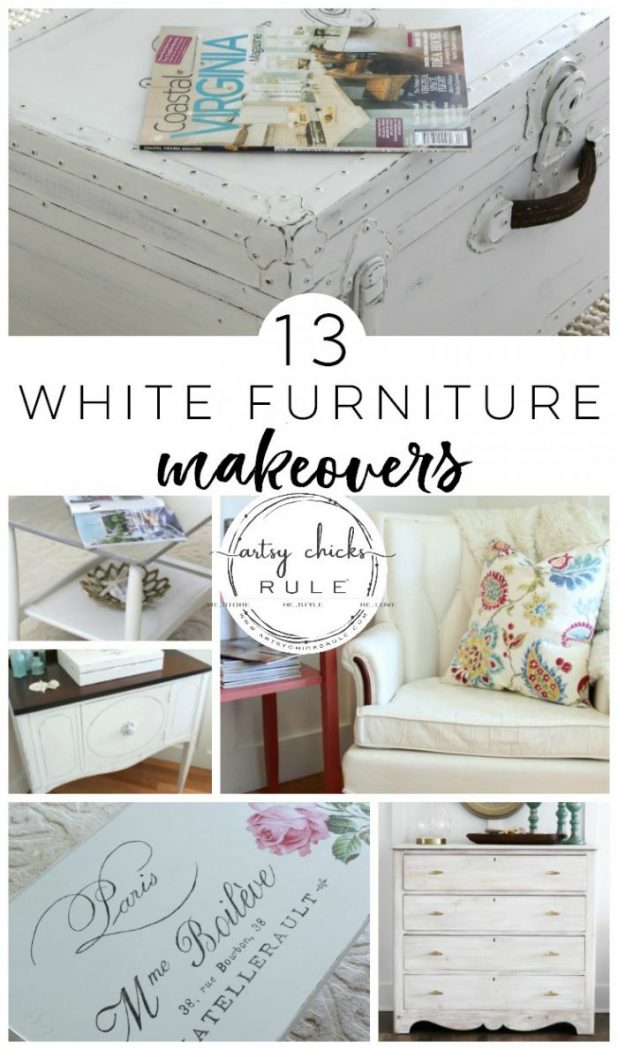 13 White Painted Furniture Makeovers (you can do!!) artsychicksrule.com #whitefurniture #whitepaintedfurniture #furnituremakeovers #chalkpaintedfurniture