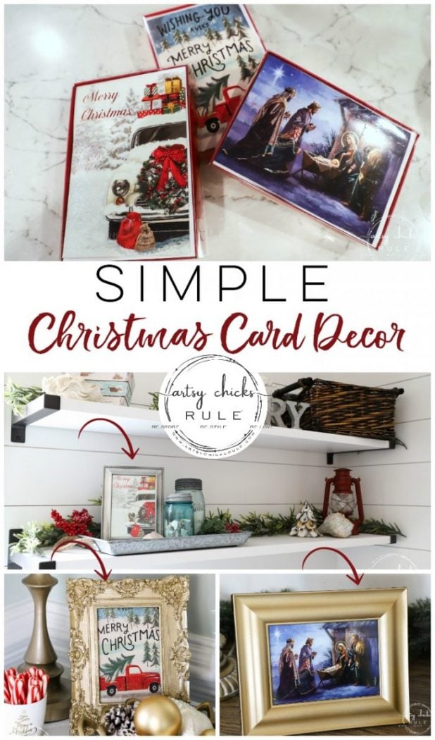 Simple Christmas Card Decor - add some holiday decor with Christmas cards, easy and inexpensive Christmas decor! artsychicksrule.com #holidaydecor #simpledecorideas #christmasdecorideas #christmascraft 