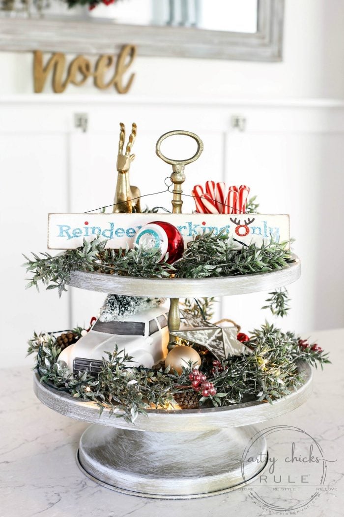 christmas decorated tiered tray