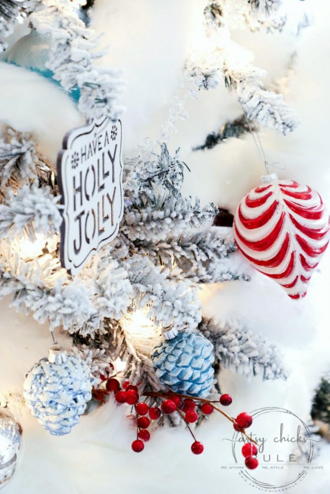 A Traditional Christmas Tree (and holiday decor) - Red and Aqua artsychicksrule.com #redandaqua #traditionalchristmas #traditionalholidaydecor #redChristmasdecor