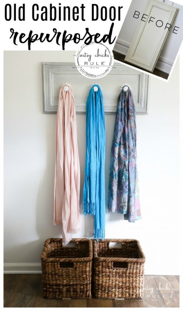 Old Cabinet Door Repurposed artsychicksrule.com (coat rack, jewelry organizer, scarf organizer and more!!!) #repurposedideas #cabinetdoorrepurposed #olddoors #diycoatrack