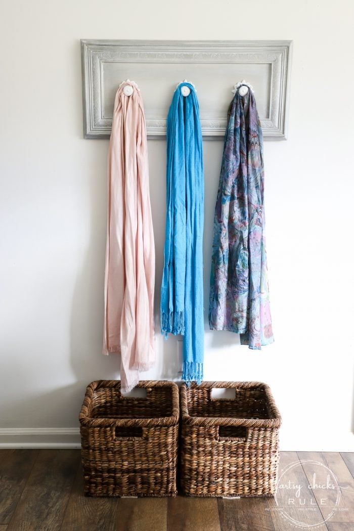 Old Cabinet Door Repurposed artsychicksrule.com (coat rack, jewelry organizer, scarf organizer and more!!!) #repurposedideas #cabinetdoorrepurposed #olddoors #diycoatrack