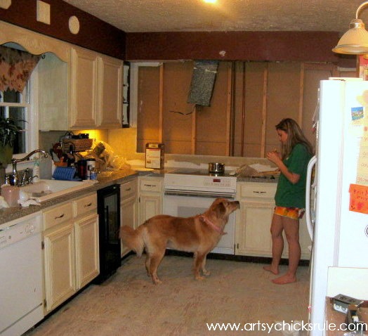 DIY Coastal Kitchen Makeover Reveal!!! White Shaker cabinetd, quartz countertops, farmhouse style flooring and more! artsychicksrule.com #kitchenmakeover #kitchenremodel #diykitchen #coastalkitchen #quartzcountertops #farmhouseflooring