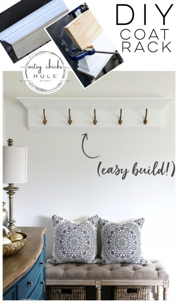 How To Build a DIY Coat Rack (wall mounted and SIMPLE build!!) artsychicksrule.com #diycoatrack #wallrack #wallmountedcoatrack