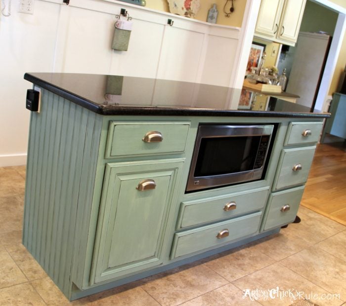 Build your very own DIY KITCHEN ISLAND with big box store cabinets!! Yep! And customize it to your liking and needs! Easier than you think! artsychicksrule.com #diykitchenisland #islandmakeover #blueisland