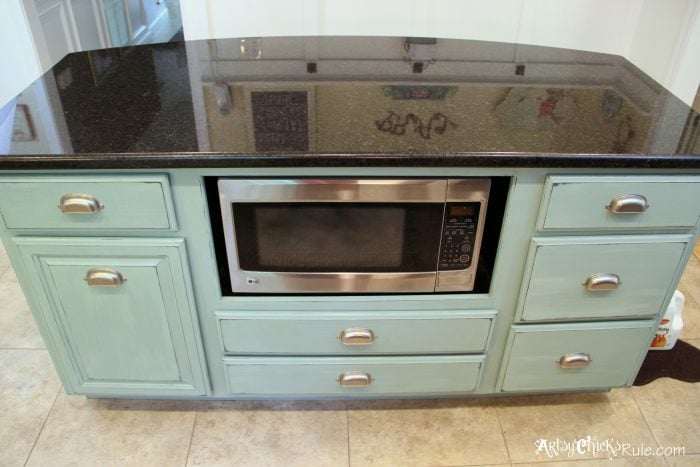 Build your very own DIY KITCHEN ISLAND with big box store cabinets!! Yep! And customize it to your liking and needs! Easier than you think! artsychicksrule.com #diykitchenisland #islandmakeover #blueisland