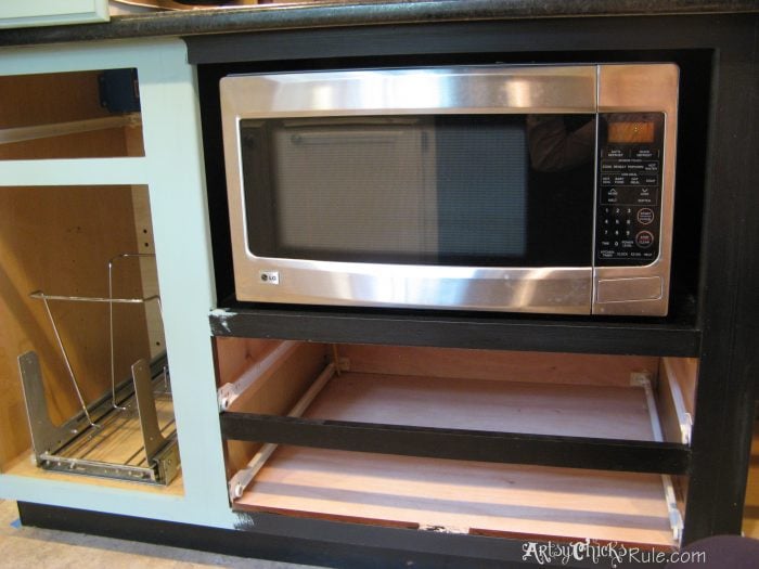 Build your very own DIY KITCHEN ISLAND with big box store cabinets!! Yep! And customize it to your liking and needs! Easier than you think! artsychicksrule.com #diykitchenisland #islandmakeover #blueisland