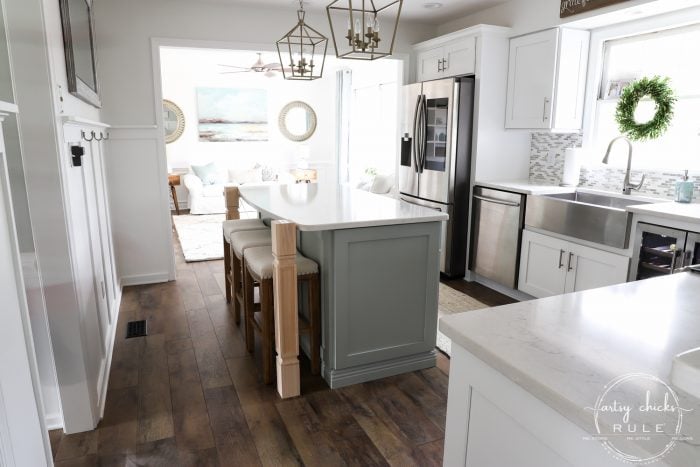 Build your very own DIY KITCHEN ISLAND with big box store cabinets!! Yep! And customize it to your liking and needs! Easier than you think! artsychicksrule.com #diykitchenisland #islandmakeover #blueisland