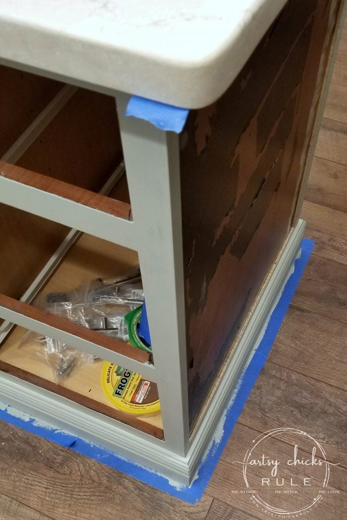 Build your very own DIY KITCHEN ISLAND with big box store cabinets!! Yep! And customize it to your liking and needs! Easier than you think! artsychicksrule.com #diykitchenisland #islandmakeover #blueisland