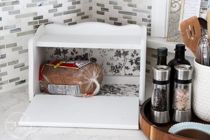 Repurposed Bread Box - Take Two!! So many uses besides bread! Great storage idea! artsychicksrule.com #repurposedbreadbox #breadboxmakeover #breadboxideas #storageideas 