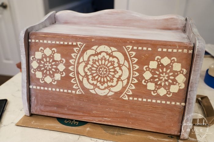 Repurposed Bread Box - Take Two!! So many uses besides bread! Great storage idea! artsychicksrule.com #repurposedbreadbox #breadboxmakeover #breadboxideas #storageideas 