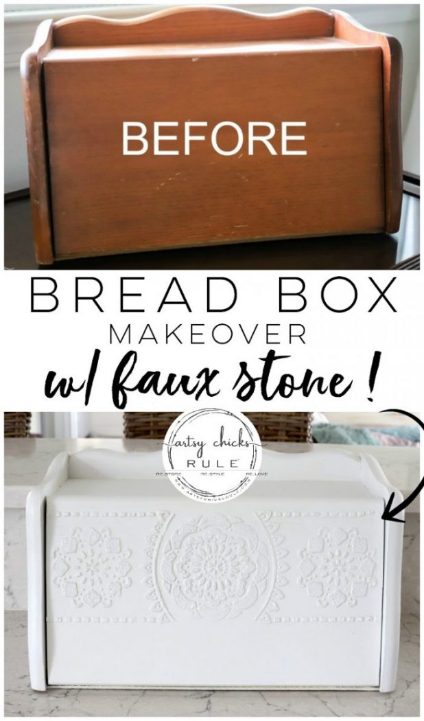 Repurposed Bread Box - Take Two!! So many uses besides bread! Great storage idea! artsychicksrule.com #repurposedbreadbox #breadboxmakeover #breadboxideas #storageideas 