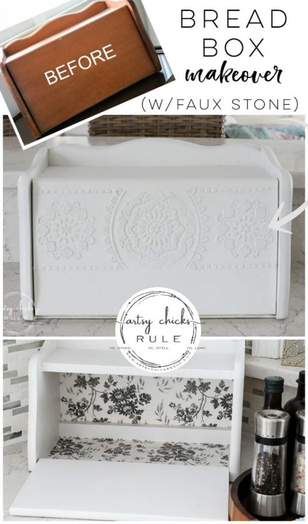 Repurposed Bread Box - Take Two!! So many uses besides bread! Great storage idea! artsychicksrule.com #repurposedbreadbox #breadboxmakeover #breadboxideas #storageideas 