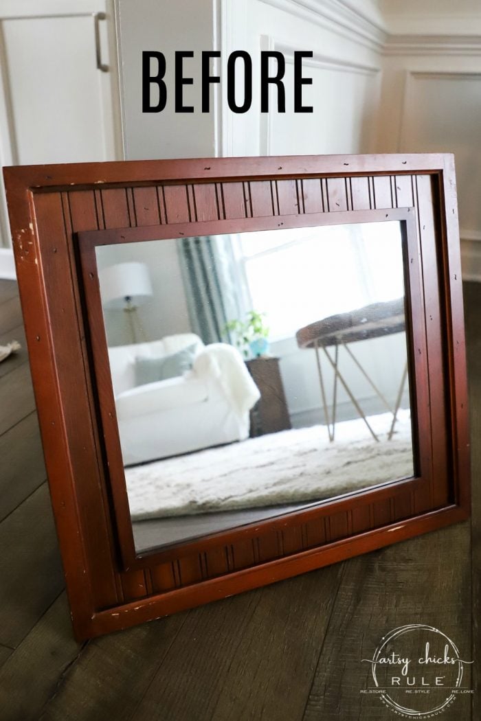 Coastal Style Thrift Store Mirror Makeover!! Budget friendly decor can be found at the thrift store. All you need is a little paint! artsychicksrule.com #thriftstoremakeovers #mirrormakeover #thriftymakeovers #painteddecor