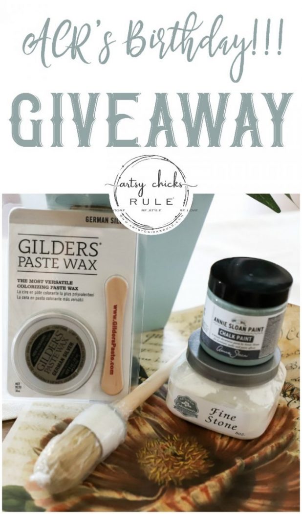 Artsy Chicks Rule's Birthday Giveaway! A box of goodies! artsychicksrule.com #birthdaygoodies #chalkpaint #gilderspaste #decoupage #finestone