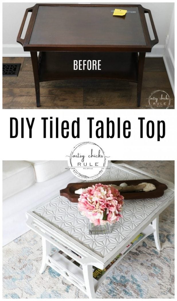 How To Tile A Table Top! DIY tiled table top is easier than you think! And gives a completely new look to your furniture! artsychicksrule.com #diytiledtable #diytile #DIYtileprojects