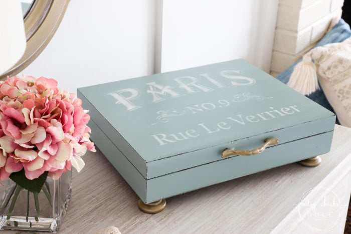 pink flowers and blue paris box