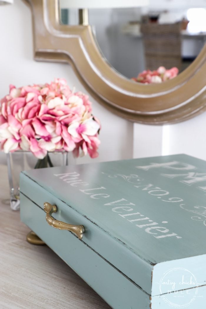 Old silverware chest repurposed into a cute sewing box