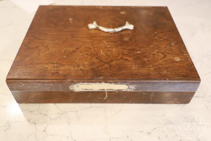 Old Flatware Box REPURPOSED To Keepsake Box!! Simple!! artsychicksrule.com #flatwarebox #silverwarebox #repurposedprojects #repurposedflatwarebox