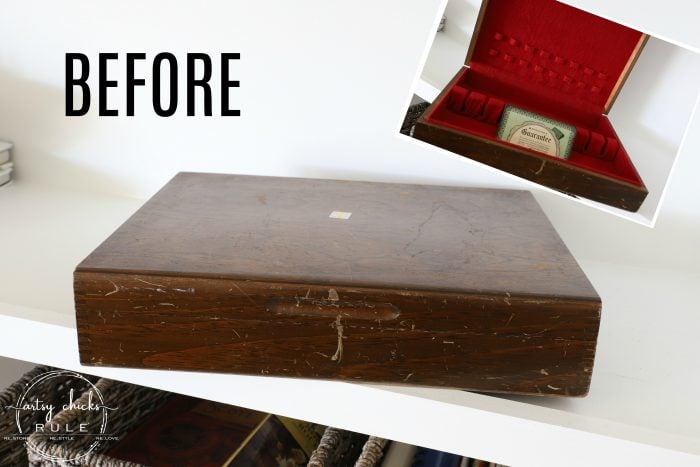 Old Flatware Box REPURPOSED To Keepsake Box!! Simple!! artsychicksrule.com #flatwarebox #silverwarebox #repurposedprojects #repurposedflatwarebox