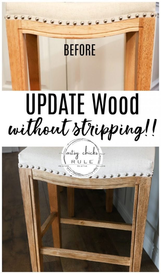 Update all that old ORANGE-Y wood one SIMPLE way!! No sanding, no stripping!!! artsychicksrule.com #updatewood #restainwood #orangewoodupdate #updatestainedwood