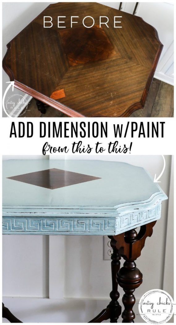 Simple Way To Add Dimension! Gorgeous Makeover with Rustoleum Chalked Paint Serenity Blue and 3 of my favorite products! artsychicksrule.com #rustoleumchalkedpaint #chalkpaint #furnituremakeovers #chalkpaintfurniture #serenityblue #gelstain #javagel