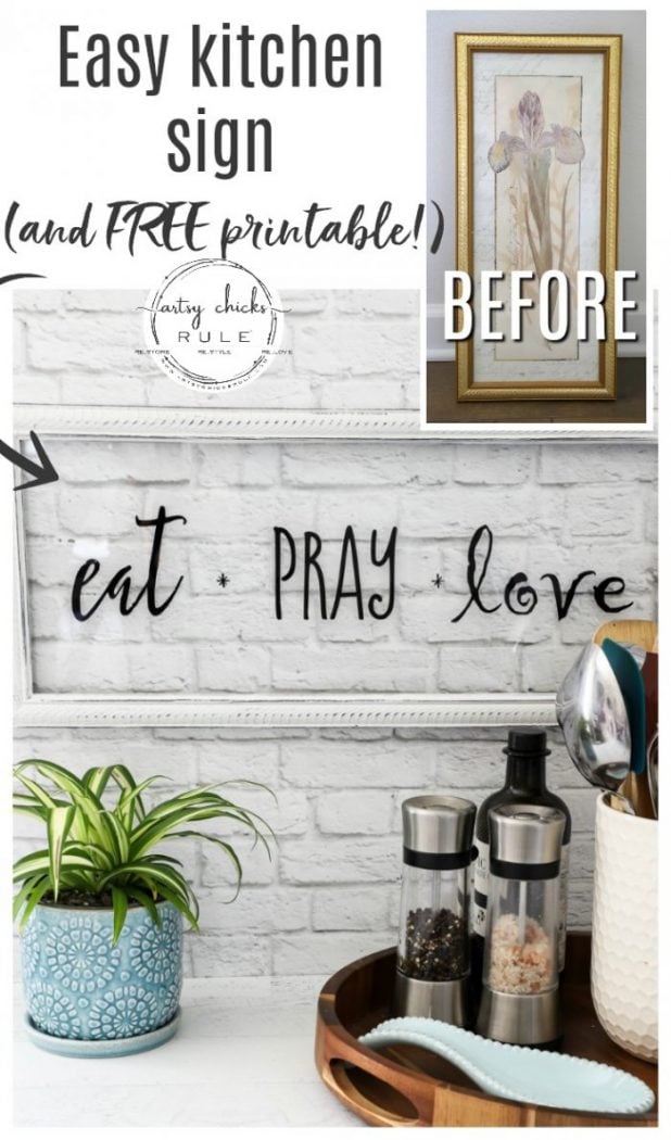 Make this EAT PRAY LOVE sign, simply!!! A cute addition to any kitchen! Perfect for gift giving or fun for your own kitchen decor. artsychicksrule.com #eatpraylove #kitchensign #silhouetteprojects #eatpraylovesign