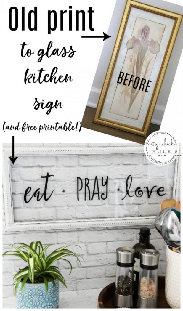 Make this EAT PRAY LOVE sign, simply!!! A cute addition to any kitchen! Perfect for gift giving or fun for your own kitchen decor. artsychicksrule.com #eatpraylove #kitchensign #silhouetteprojects #eatpraylovesign