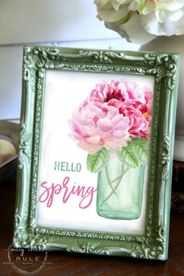 Blue Ball Mason Jar with pink spring flowers free printable artsychicksrule.com floral printables for spring