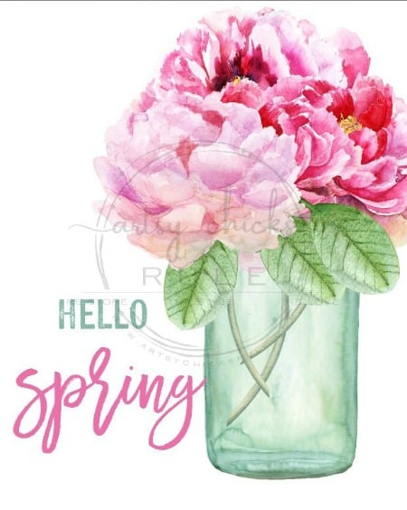 Blue Ball Mason Jar with pink spring flowers free printable artsychicksrule.com floral printables for spring