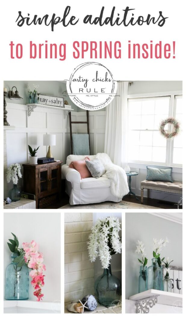 Simple Spring Decorations & Ideas...that don't break the bank! Lots of ideas and tutorials to make your own, too! artsychicksrule.com #springdecor #springdecorideas #springdecorations #springhome #springwreath