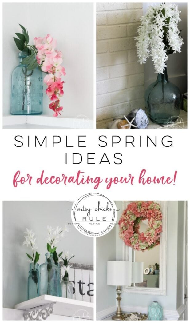 Simple Spring Decorations & Ideas...that don't break the bank! Lots of ideas and tutorials to make your own, too! artsychicksrule.com #springdecor #springdecorideas #springdecorations #springhome #springwreath
