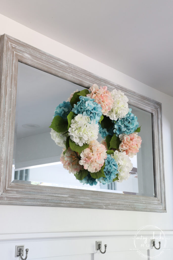 Simple Spring Decorations & Ideas Pink Blue And White Hydrangea Wreath artsychicksrule.com