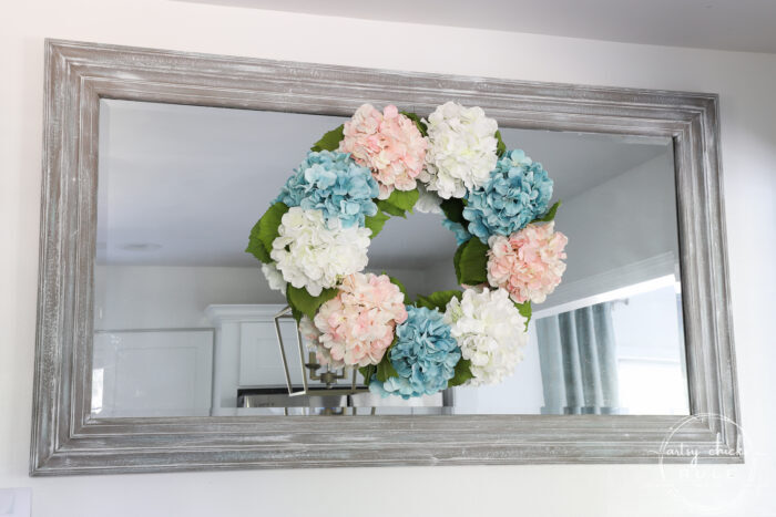 Simple Spring Decorations & Ideas Hydrangea Wreath Pink white and blue wreath artsychicksrule.com