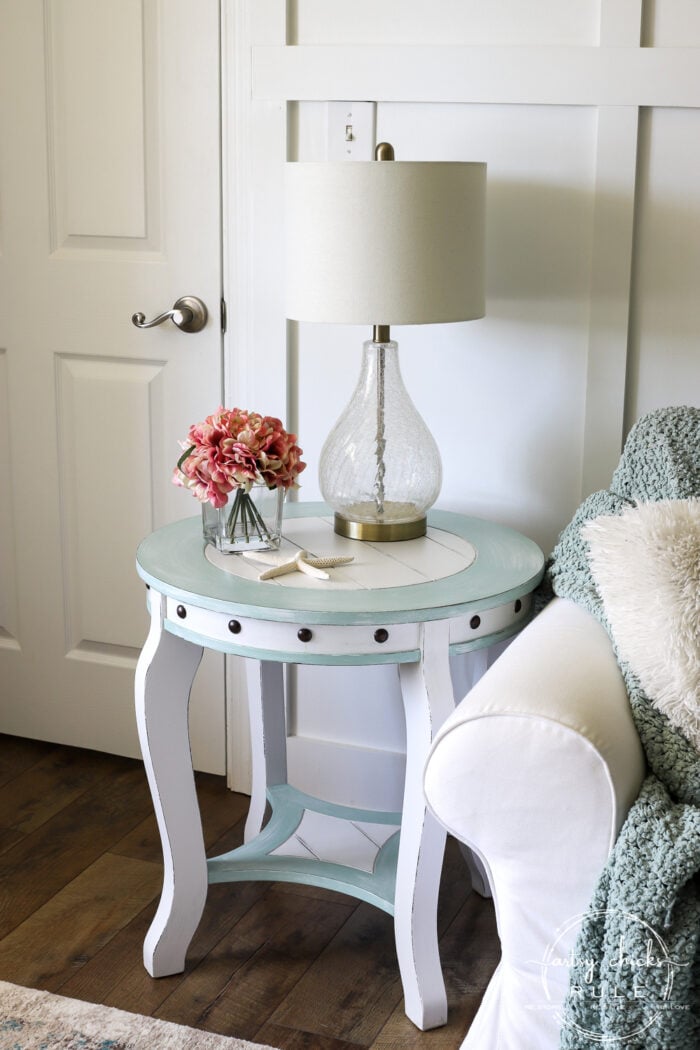 Nautical End Table blue and white makeover artsychicksrule.com