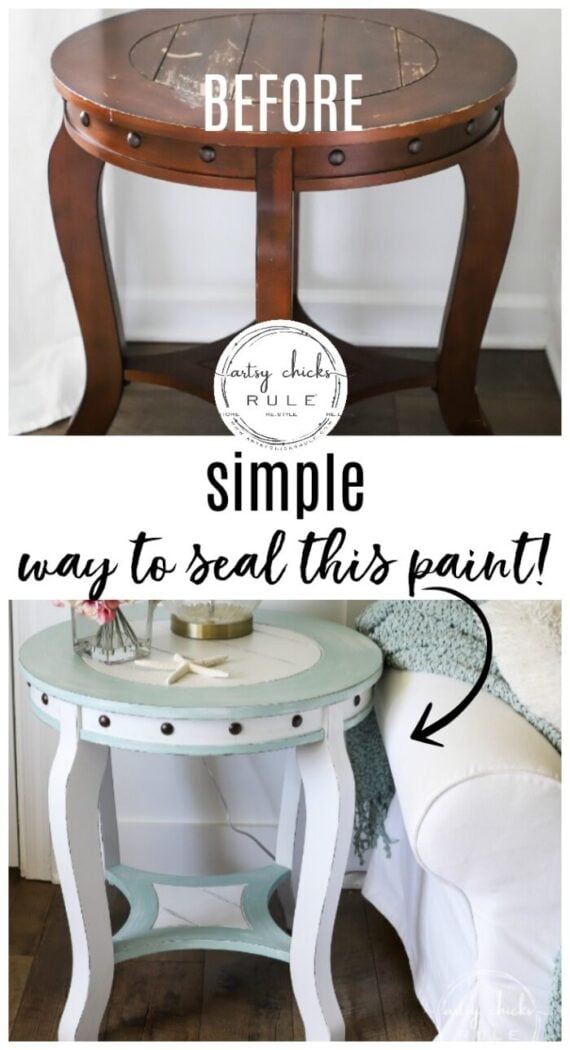 Nautical End Table Makeover ! All this old thrifty find needed was a little paint and this awesome sealer to bring it to life! artsychicksrule.com #chalkpainted #dixiebellepaint #paintedfurniture #chalkpaintmakeover #bluefurniture #coastalstylefurniture #nauticalstyle