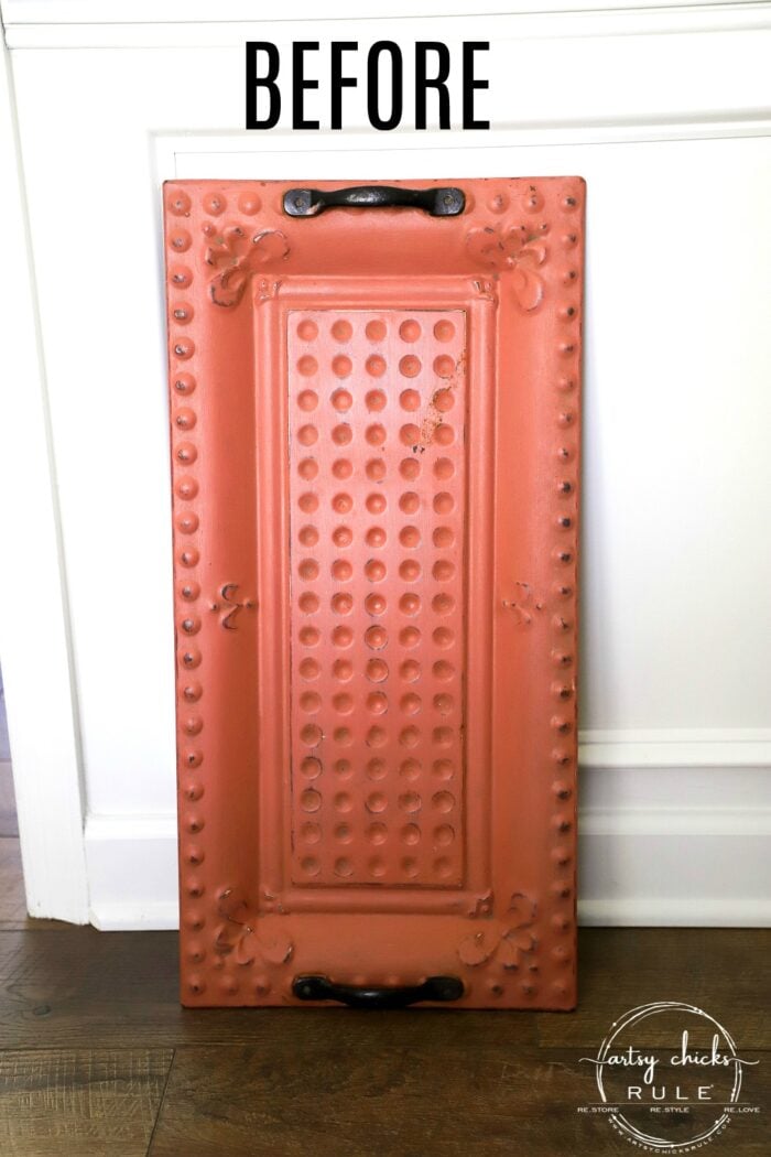 coral colored metal tray