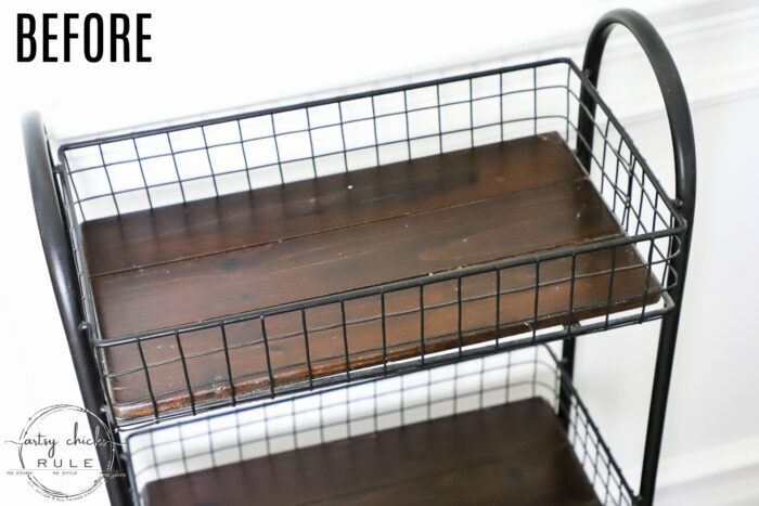 Freshen up your old decor with a little paint for a brand new look! This bath cart got a weathered wood finish, simply!