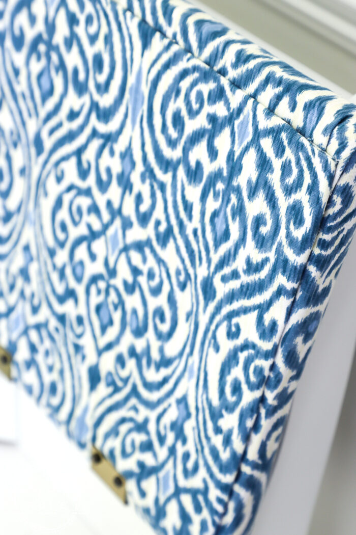 This dressing chair got a brand new makeover, so simply and quickly! With the right tools, you can do the same in one afternoon's time! #artsychicksrule.com #furnituremakeover #dressingchair #bluefabric #blueandwhitefurniture