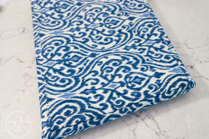 This dressing chair got a brand new makeover, so simply and quickly! With the right tools, you can do the same in one afternoon's time! #artsychicksrule.com #furnituremakeover #dressingchair #bluefabric #blueandwhitefurniture