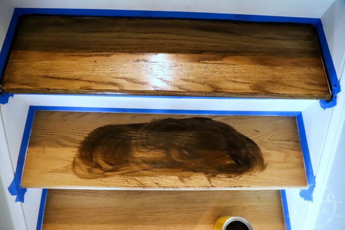 Update Stairs with Gel Stain (SO EASY...believe it!) artsychicksrule.com #gelstain #updatestairs #gelstainprojects #staircaseideas 