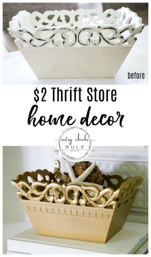 $2 Thrift Store Home Decor - Decorate your home on a BUDGET...so simply!!! artsychicksrule.com #budgetdecor #thriftstoredecor #goldhomedecor #coastalglam #thriftymakeoverideas