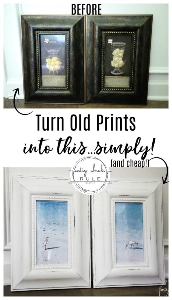 Thrifty Coastal Wall Decor the BUDGET FRIENDLY way! Find old prints at the thrift store (or reuse what you have) and give them new life! artsychicksrule.com #thriftydecor #diyprints #diyhomedecor #coastalwallart #coastalprints