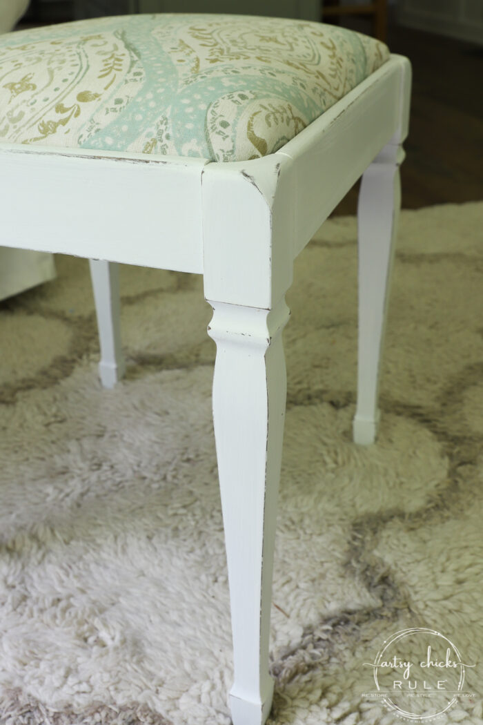 Vintage Footstool Makeover - with FABRIC and PAINT!! So simple! artsychicksrule.com #footstool #furnituremakeover #footrest