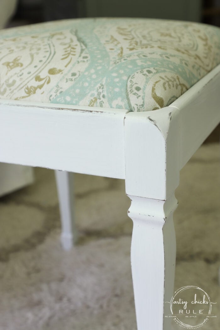 Vintage Footstool Makeover - with FABRIC and PAINT!! So simple! artsychicksrule.com #footstool #furnituremakeover #footrest